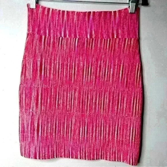 Bcbgmaxazria Medium Begonia Combo Bandage Power Skirt Y2K Pink White - Picture 1 of 4